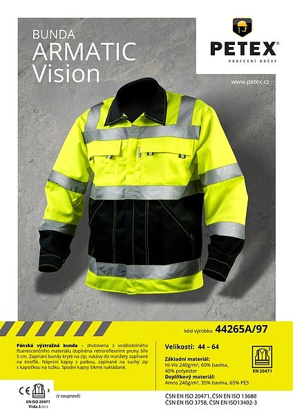 Pán. bunda pracovní do pasu ARMATIC - VISION EN20471, refl. žlutozelená černá kom, vel. 54 - Obrázek Pán. bunda pracovní do pasu ARMATIC - VISION EN20471, refl. žlutozelená černá kom, vel. 54 - Obrázek